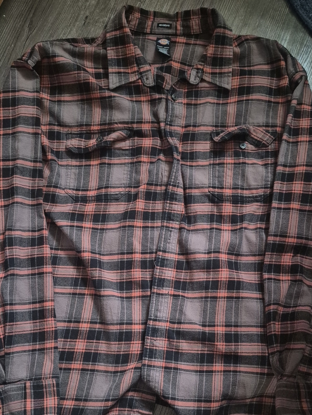 Dickies 3XL Men's Plaid Long-Sleeve Button-Up Shirt - Black & Rust